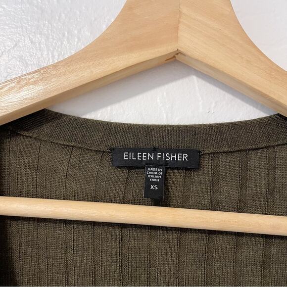 Eileen Fisher | Merino Wool Rubbed Button Up Long Cardigan - Picture 5 of 6